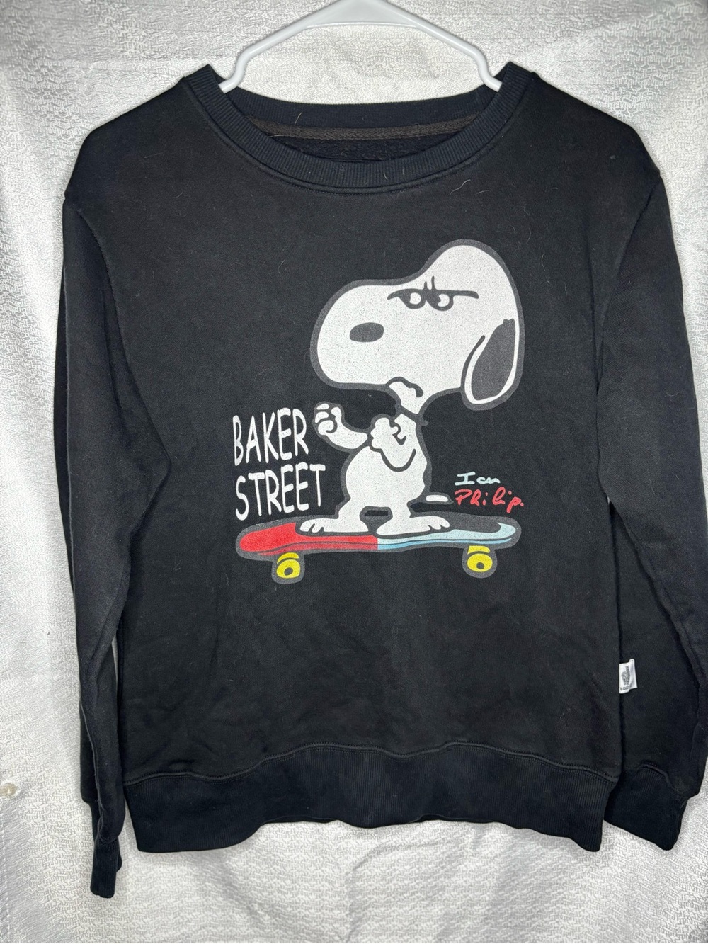 Black Crewneck Sweatshirt with Snoopy 'Baker Street' Graphic